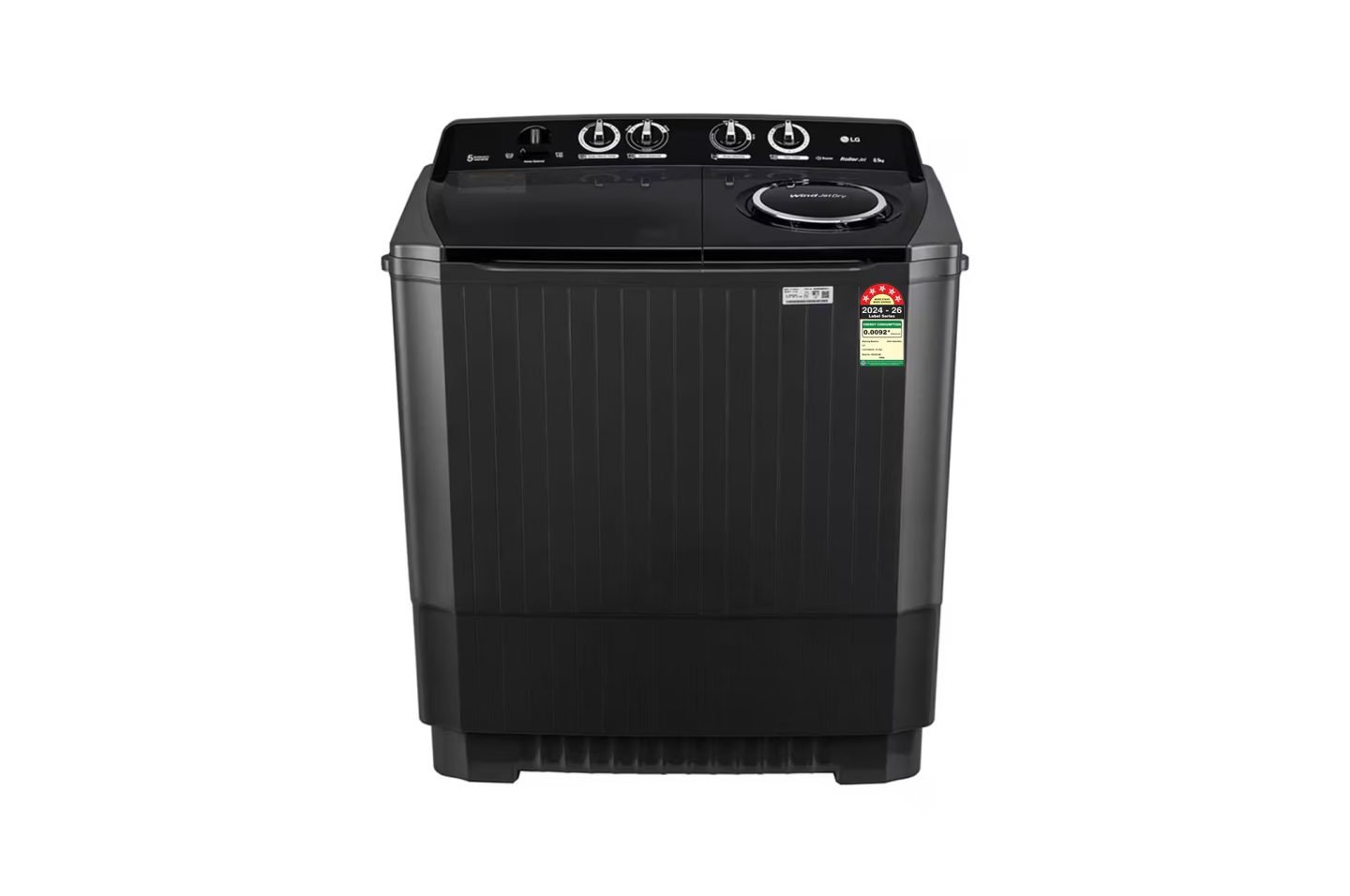 LG 8.5Kg Semi Automatic Top Load Washing Machine, Roller Jet Pulsator + Soak, Full Black,5 Star (P8535SLMZ)